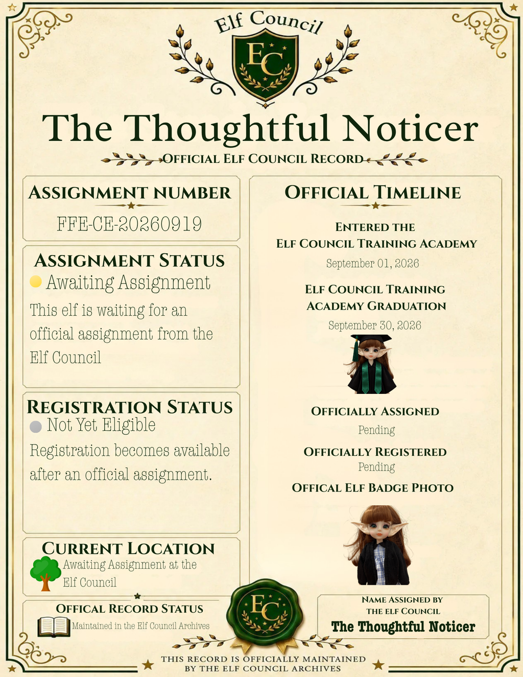 The Thoughtful Noticer - Premium Companion Elf