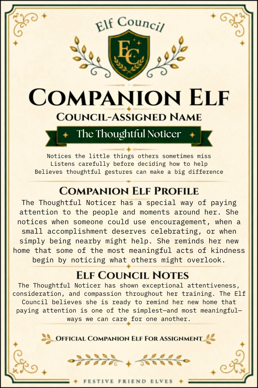 The Thoughtful Noticer - Premium Companion Elf